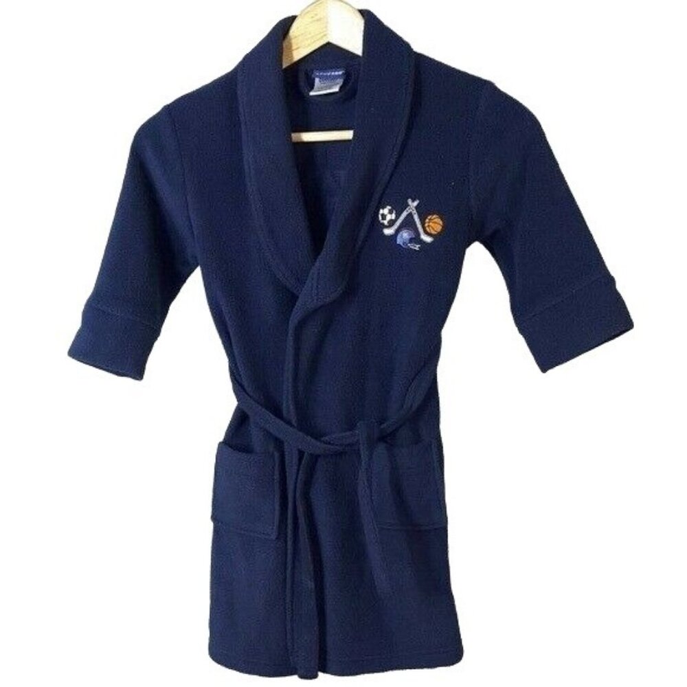 OshKosh Kids All Star Fleece Robe Blue Size 4 5 XS Embroider Pockets Belt Sports